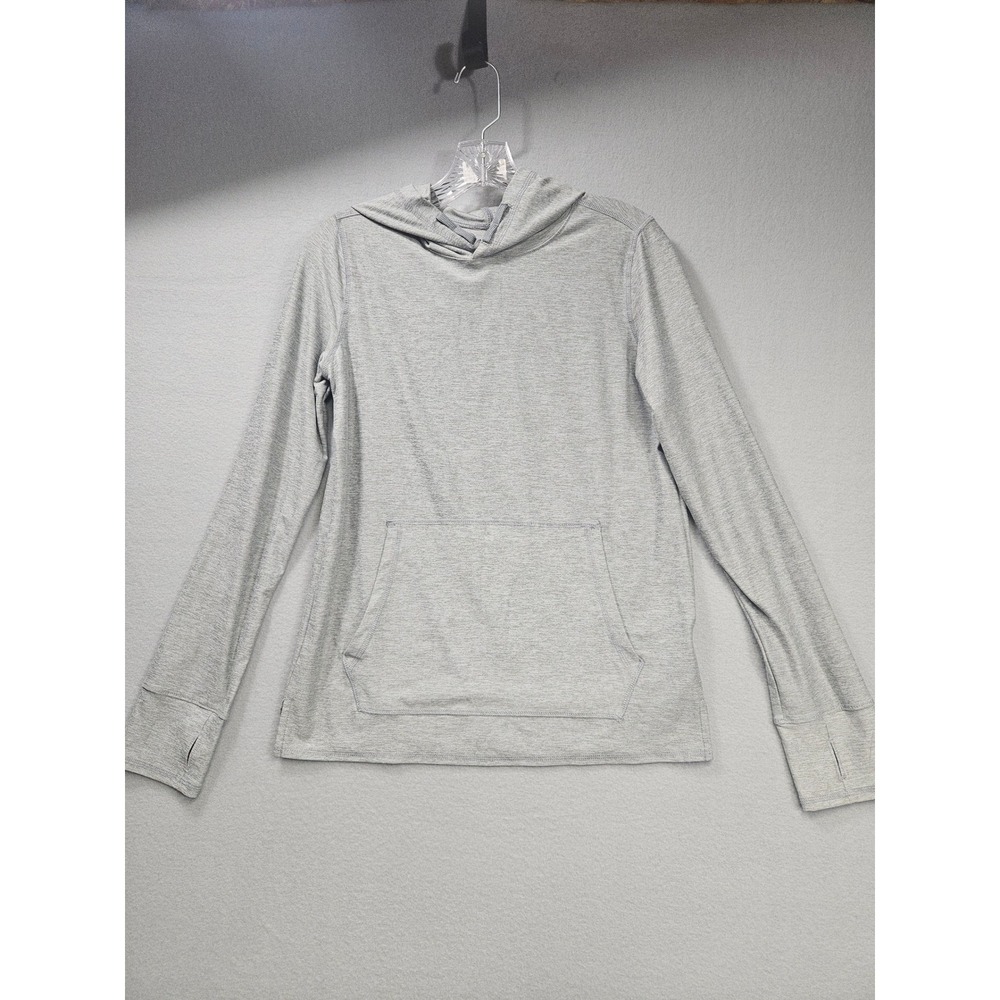 Lands End Womens XL 14-16 Gray Active Hoodie Thumbhole Kangaroo Pocket RN62830